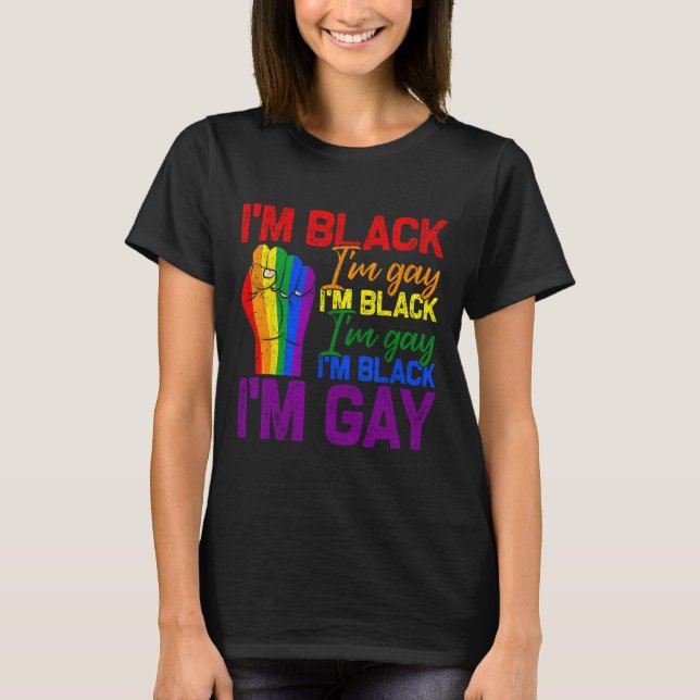 Camiseta Eu sou negro, eu sou gay, punho de poder, orgulho  (Frente)