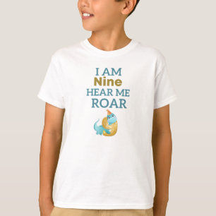 Camiseta Eu sou Nove Ouçam-me Rajos Crianças de Aniversário