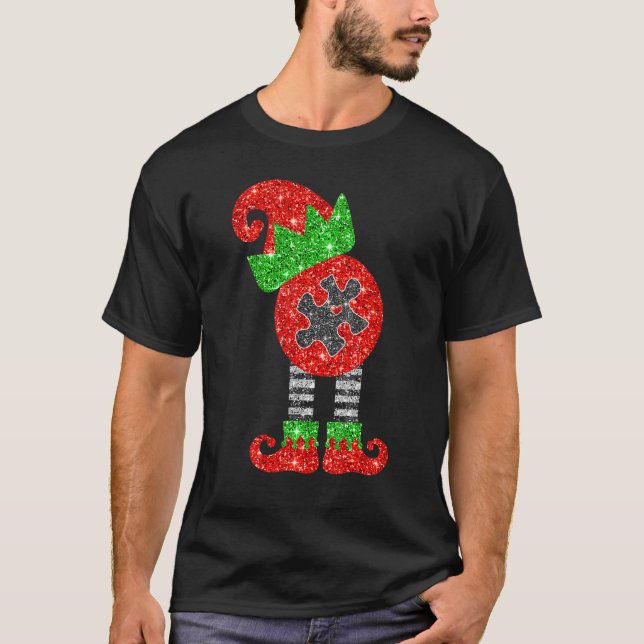 Camiseta Eu Sou O Elfo Do Quebra-Cabeça Do Autismo Professo (Frente)