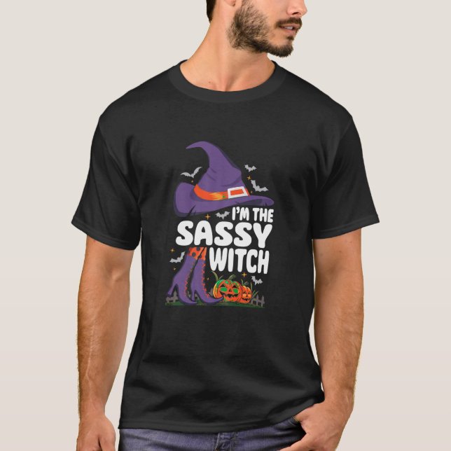Camiseta Eu sou o Grupo de Combinação de Bruxas Sassy Hallo (Frente)