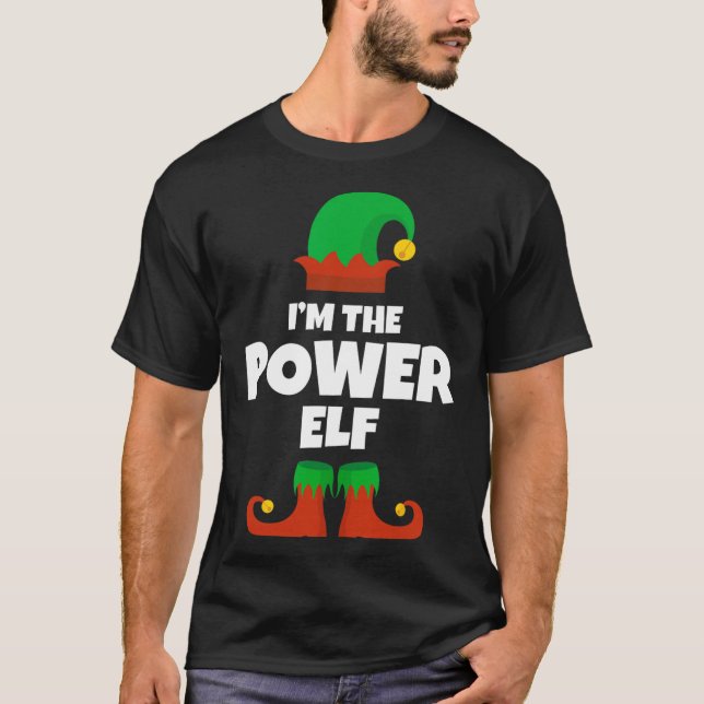 Camiseta Eu sou o Power Elf Family Pajama Natal Engraçado (Frente)