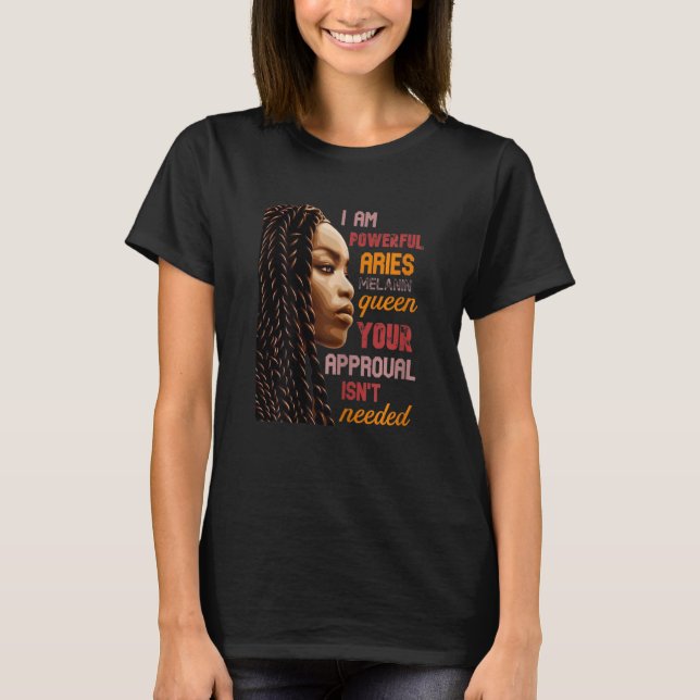 Camiseta Eu sou poderosa Aries Melanin Rainha Afro-American (Frente)