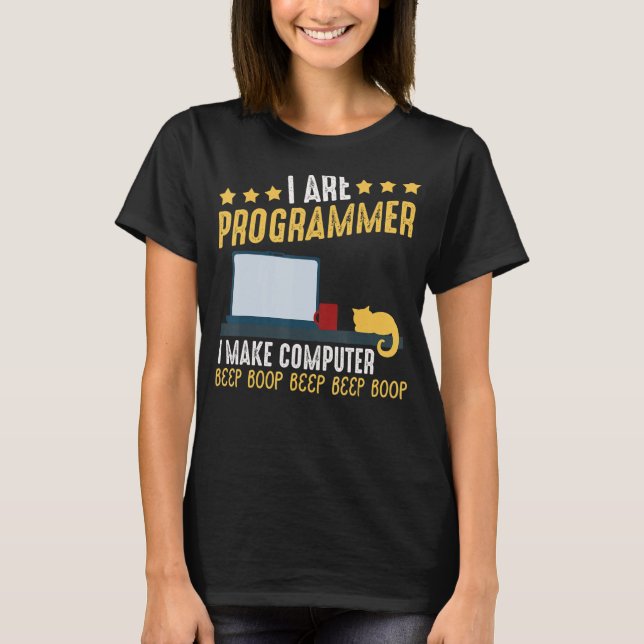 Camiseta Eu Sou Programador Cat Coding Computer Party (Frente)