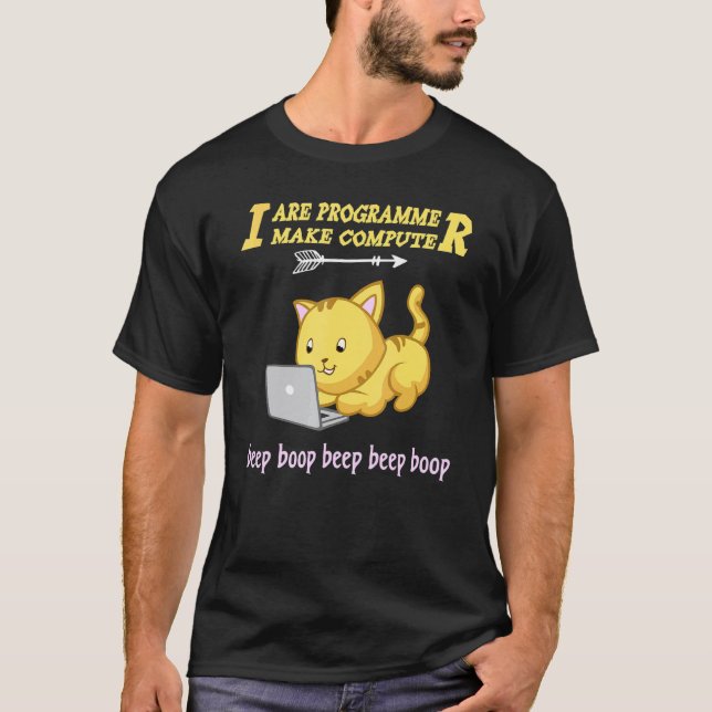 Camiseta Eu Sou Programador Eu Faço Computador Bipar  Gato  (Frente)