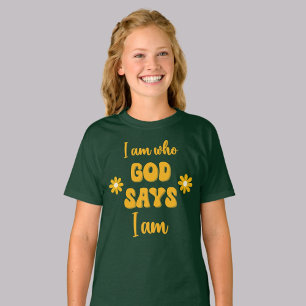 Camiseta Eu Sou Quem Deus Diz - Floral Cristão Baseado na F