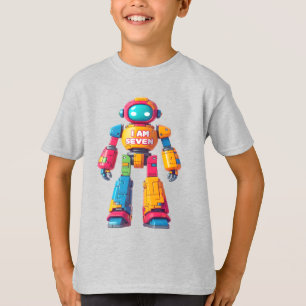 Camiseta Eu sou sete robôs para crianças 7 de aniversário R