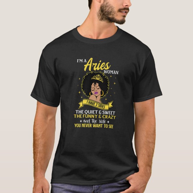 Camiseta Eu Sou Um Aries Para Mulheres Negras Rainha Zodiac (Frente)