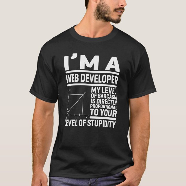 Camiseta Eu sou um desenvolvedor de web Meu nível de sarcas (Frente)