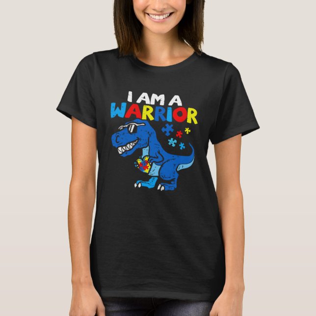 Camiseta Eu Sou Um Guerreiro Autismo Família Dinossauro Con (Frente)