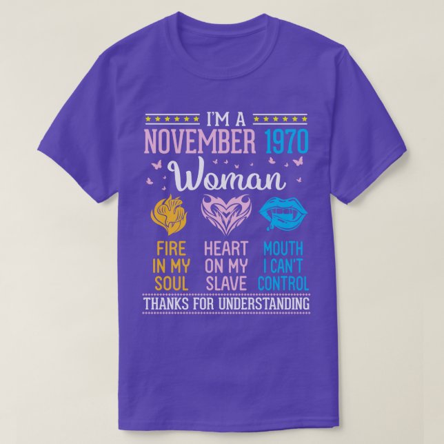 Camiseta Eu Sou Um Incêndio De Mulher De Novembro De 1970 E (Frente do Design)