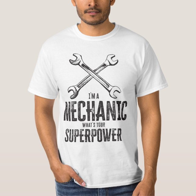 Camiseta Eu sou um mecânico, qual é o seu super poder Engra (Frente)