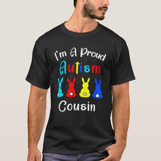 Camiseta Eu sou um orgulhoso primo Páscoa coelhinho Autismo (Frente)