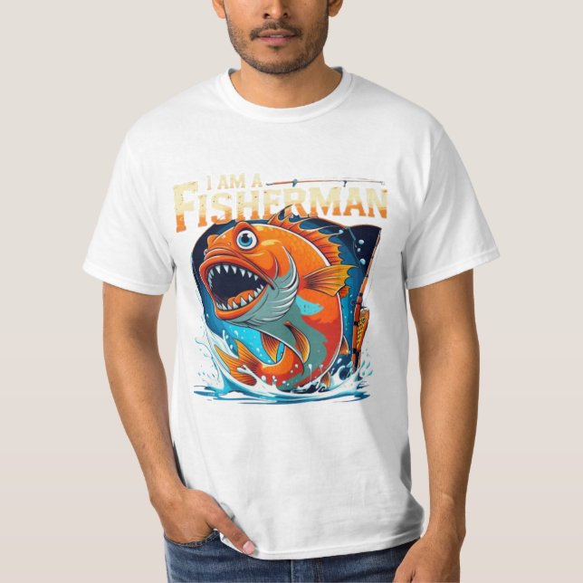 Camiseta Eu sou um pescador - Design de peixe grande e engr (Frente)
