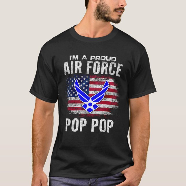 Camiseta Eu sou um Pop da Força Aérea Orgulhosa com bandeir (Frente)