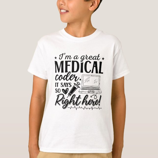 Camiseta Eu sou um programador de ICD com código médico Exc (Frente)