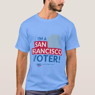 Camiseta Eu sou um San Francisco Voter texto vermelho e azu