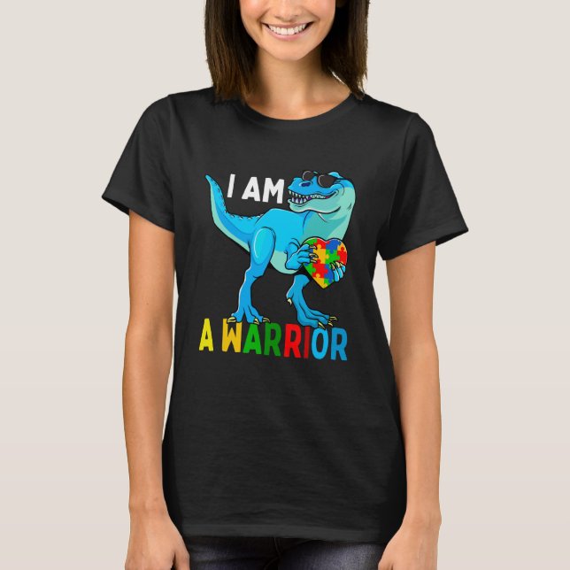 Camiseta Eu Sou Uma Família De Autismo De Guerreiro Dinossa (Frente)