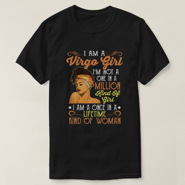 Camiseta Eu sou uma garota de Virgem Negra. (Frente do Design)