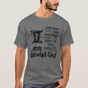 Camiseta Eu Sou Uma Garota Gemini Sinal Zodiac Mulheres Eng