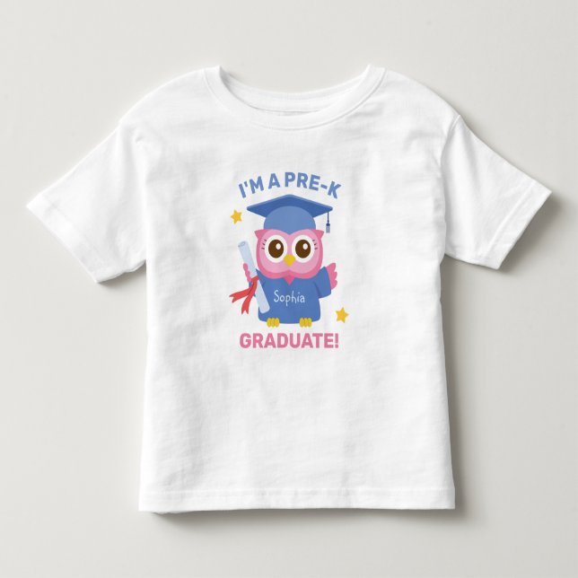 Camiseta Eu sou uma Graduada do Pré-Escolar, Coruja Rosa Fo (Frente)