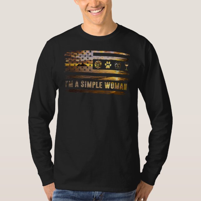 Camiseta Eu sou uma mulher simples Bombeiro Sacudir Vinho (Frente)