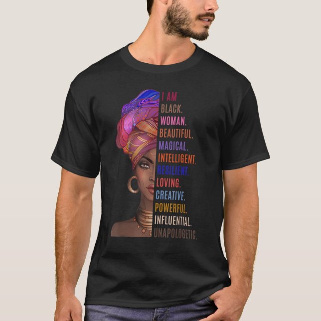 Camiseta Eu sou uma poderosa mulher negra negra forte afric (Frente)
