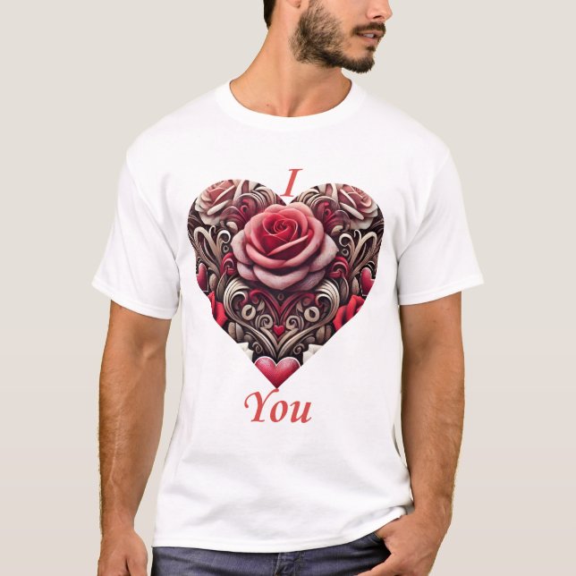 Camiseta 🌹 Eu Te Amo - Elegante Rosa Heart Design (Frente)