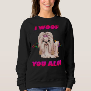Camiseta Eu Te Amo Muito Creme De Texto Rosa Shih Tzu