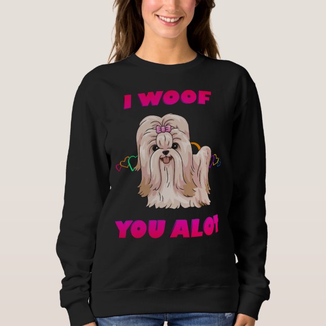 Camiseta Eu Te Amo Muito Creme De Texto Rosa Shih Tzu (Frente)