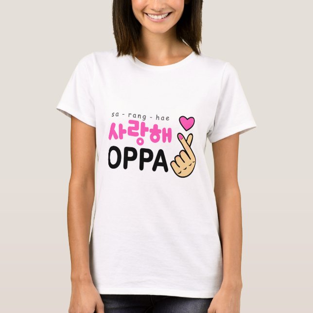 Camiseta Eu te amo sinal do coração de Oppa (Frente)