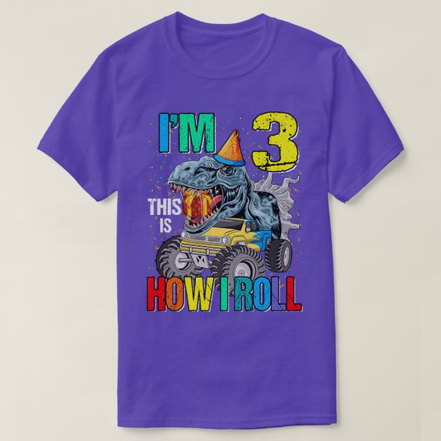 Camiseta Eu tenho 3 anos, é assim que eu monstro o dinossau (Frente do Design)