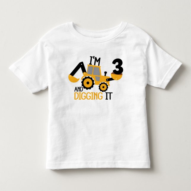 Camiseta Eu tenho 3 anos e cavando o garoto de aniversário  (Frente)