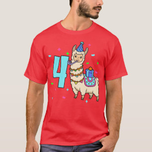Camiseta Eu tenho 4 anos com Lama aniversário de criança 4 