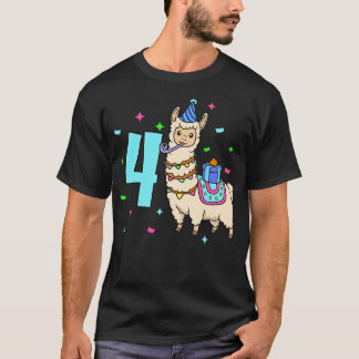 Camiseta Eu tenho 4 anos com Lama aniversário de criança 4