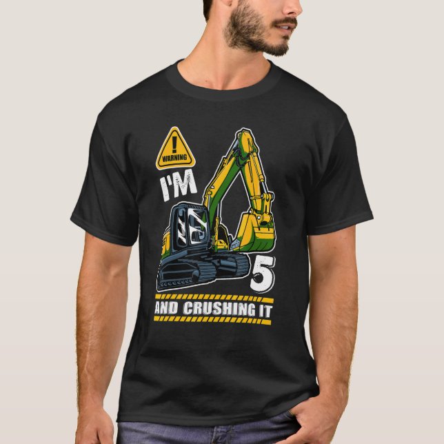 Camiseta Eu tenho 5 anos e esmago-o na construção, 5 B (Frente)