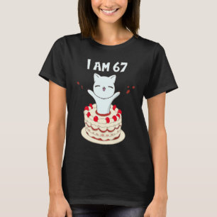 Camiseta Eu tenho 67 gatinhos bonitos com bolo de aniversár