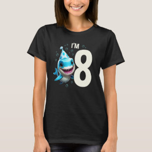 Camiseta Eu tenho 8 anos de idade Cute Shark Fish Criança M
