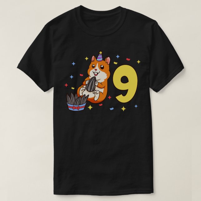 Camiseta Eu tenho 9 anos com aniversário de criança de hams (Frente do Design)