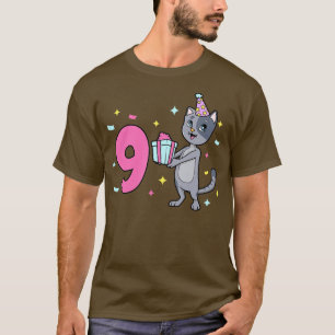 Camiseta Eu tenho 9 anos com gata de aniversário de 9 anos