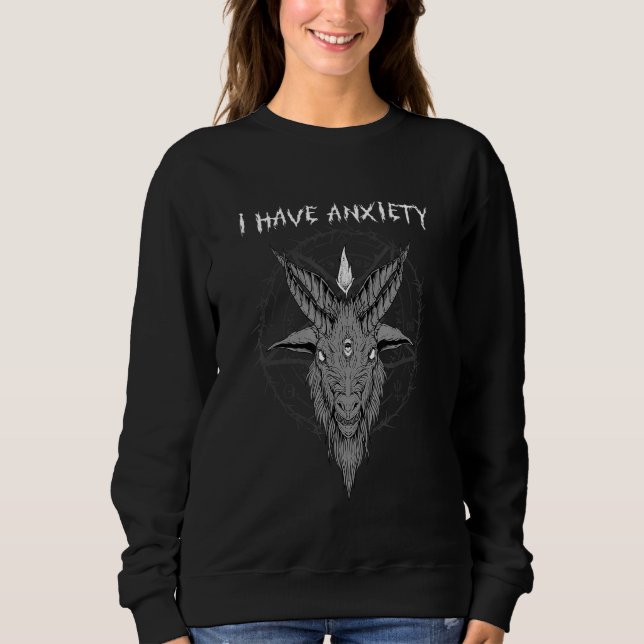 Camiseta Eu Tenho Ansiedade Eu Cabeça de Bode Baphomet Sata (Frente)