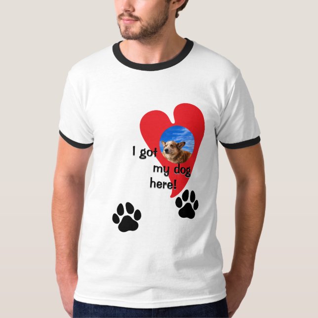 Camiseta Eu tenho meu cachorro aqui! Personalização da Foto (Frente)