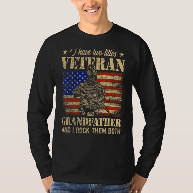 Camiseta Eu Tenho O Veterano E O Avô Americano Flag Fathe (Frente)