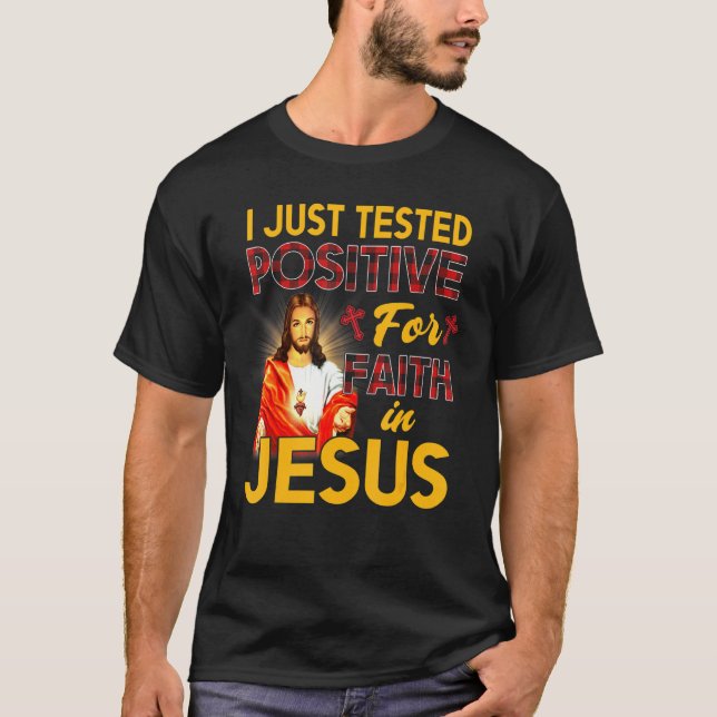 Camiseta Eu Testei Positivo Para A Fé Em Jesus Red Plai (Frente)