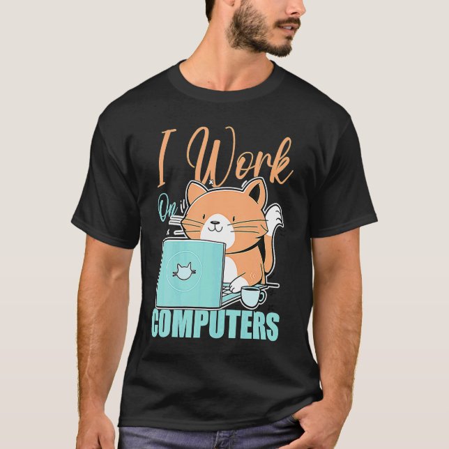 Camiseta Eu Trabalho Com Computadores Gato  Gato  Programad (Frente)