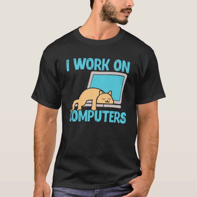 Camiseta Eu Trabalho Em Computadores Cat Programmer Co (Frente)