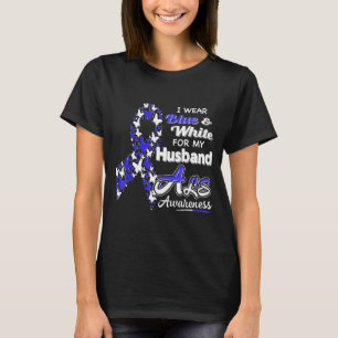 Camiseta Eu uso azul branco para o meu marido - consciência