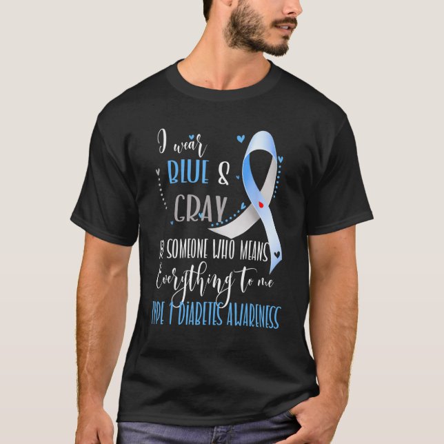 Camiseta Eu Uso Azul E Cinza Para a Conscientização da Diab (Frente)