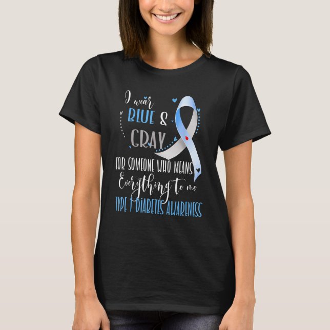 Camiseta Eu Uso Azul E Cinza Para a Conscientização da Diab (Frente)