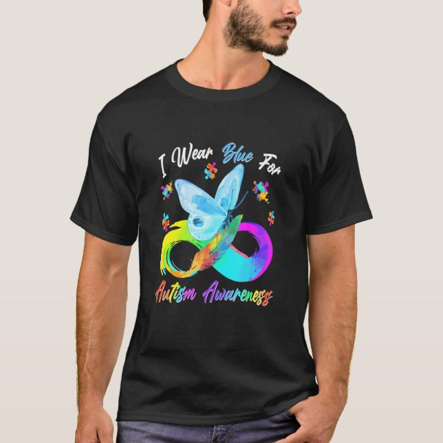 Camiseta Eu Uso Azul Para Borboleta de Conscientização do A (Frente)