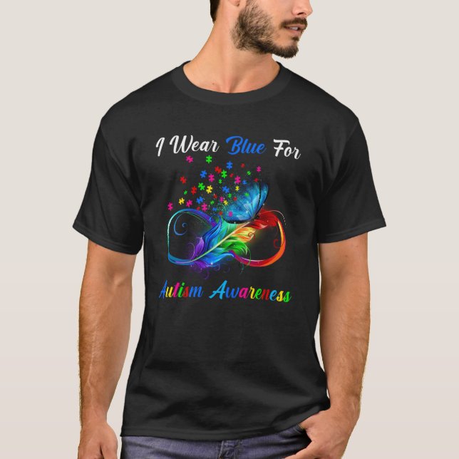 Camiseta Eu Uso Azul Para Quebra-Cabeça Borboleta de Consci (Frente)